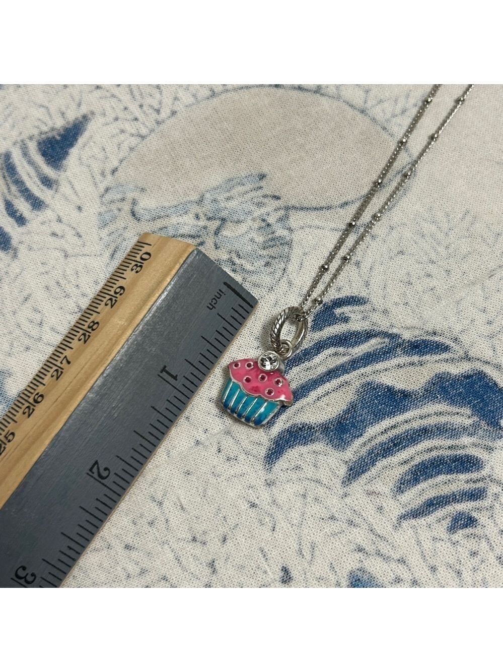 Brighton Petite Chain Necklace & Cupcake Charm Crystal Silver Plated Chain 18” - Picture 7 of 13